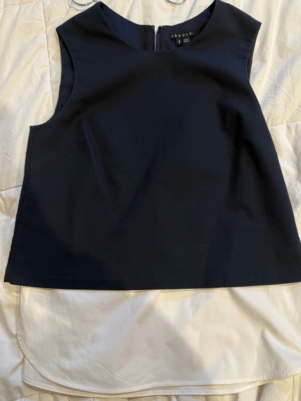 Theory Navy Textured Sleeveless Top